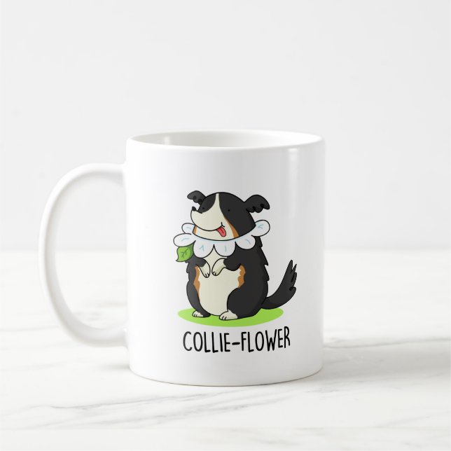 Mug Collie-flower Funny Bordure Collie Chien Pun (Gauche)