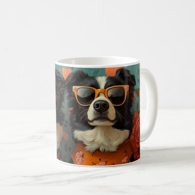 Mug Collie frontalier avec coeur Roses Saint-Valentin (Devant droit)