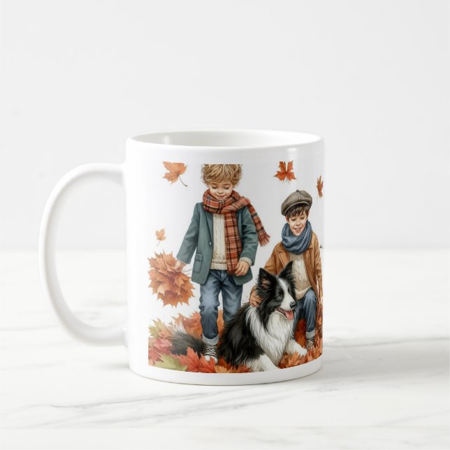 Mug Collie frontalière et automne pour enfants (Gauche)