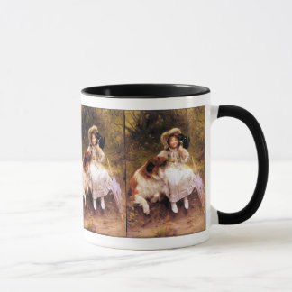 Mug Collie, Girl and Cat