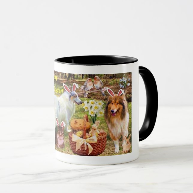 Mug Collies and kittens celebrating as Easter Bunnies (Devant droit)