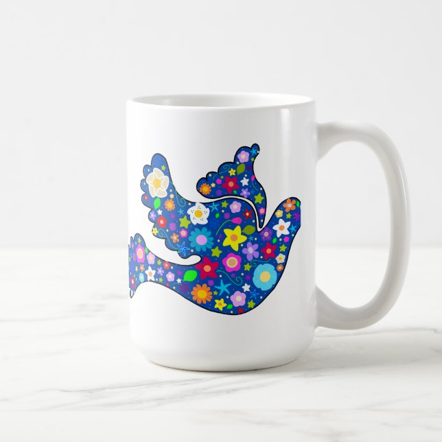Mug Colombe bleue de paix faite de fleurs décoratives (Droite)