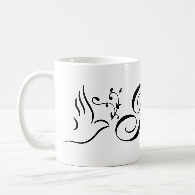 Mug Colombe de la paix branche d'olive fond blanc (Gauche)