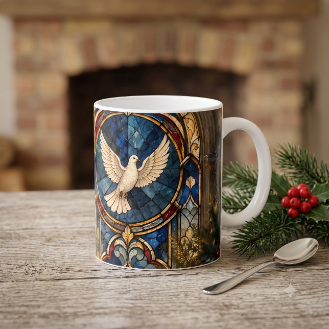 Mug Colombe de Noël en vitrail (Stained Glass Dove Christmas Window Coffee Mug)