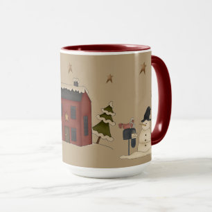 Mug Colonial rouge primitif et bonhomme de neige