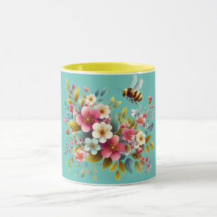 Mug Coloré, Abeille printanière/florale