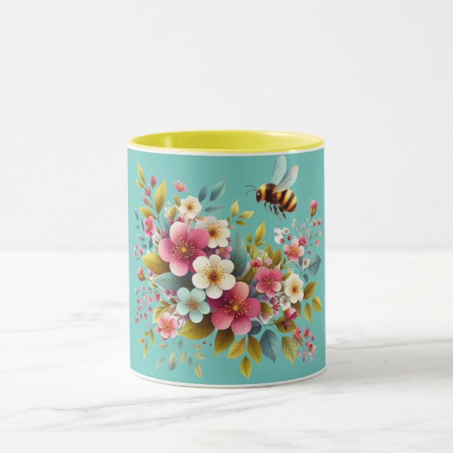 Mug Coloré, Abeille printanière/florale (Centre)