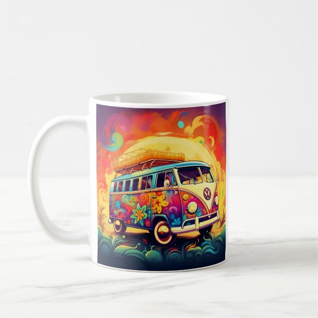 Mug coloré abstrait rétro hippie van (Gauche)