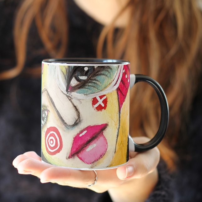 Mug Coloré Abstrait Visage Whimsical Quirky Artistique (Créateur téléchargé)