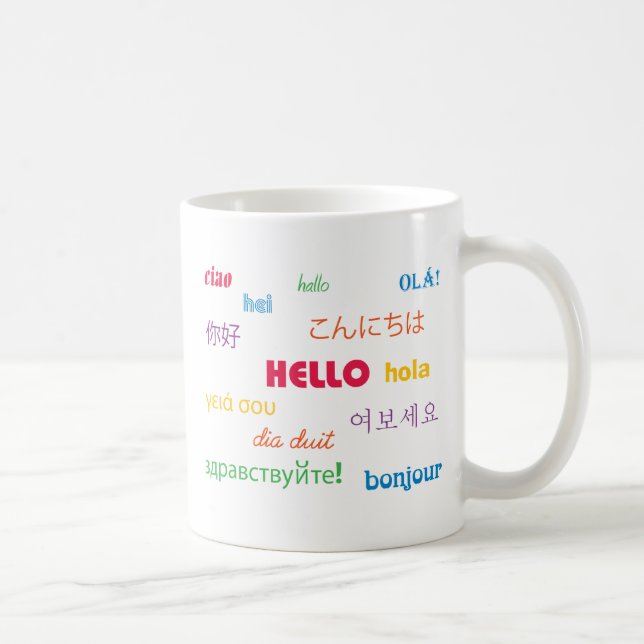 Mug Coloré Bonjour dans plusieurs langues (Droite)