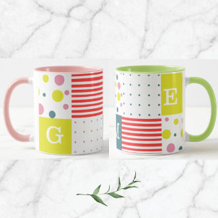 Mug Coloré et joli monogramme l Dots l Rose l Bleu