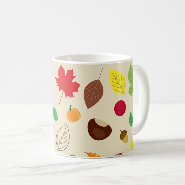 Mug Coloré Feuilles d'automne Berries Citrouille Motif (Devant droit)
