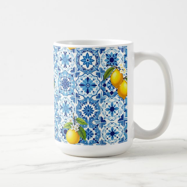 Mug Coloré, Méditerranée, mosaïque, bleu, citron, (Droite)