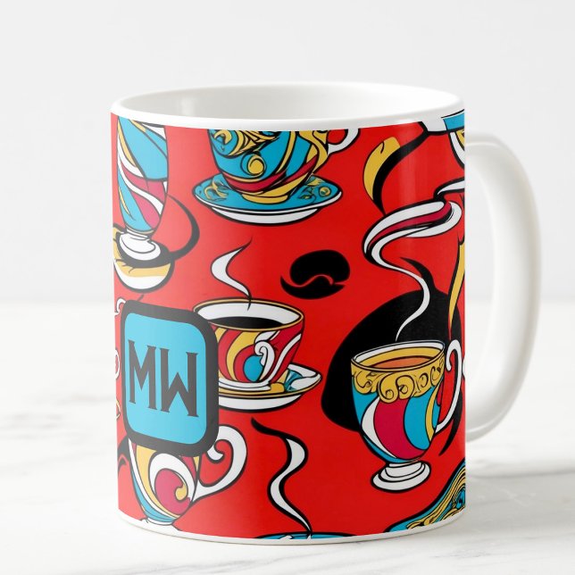 Mug Coloré, pop art, images café, monogramme (Créateur téléchargé)