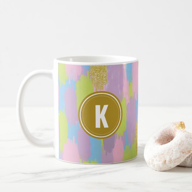 Mug Colorful Abstrait Brushstrokies Motif Monogramme (Avec donut)