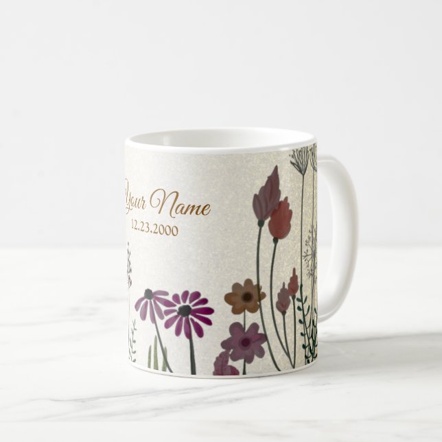 Mug Colorful Floral Garden Gold Glitter Wedding Party  (Devant droit)