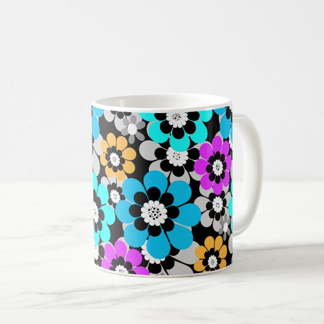 Mug Colorful flowers daisies Blue Turquoise Purple  (Devant droit)
