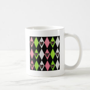 Mug Colorful harlequin Print with Rose Hearts