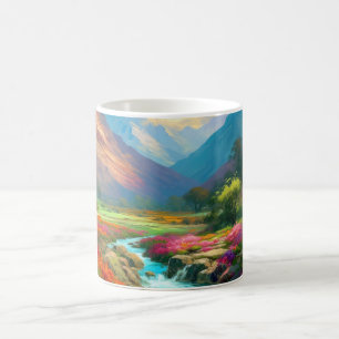 Mug Colorful Mountain Valley, Flowers and River Poster