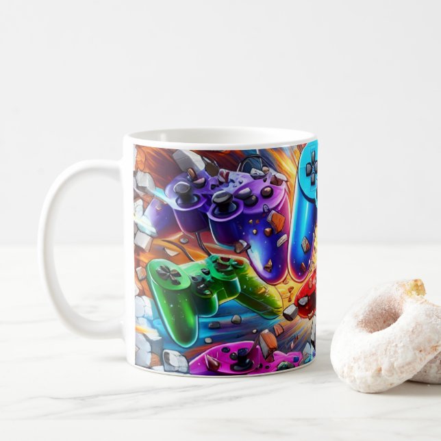 Mug Colorful Neon Joysticks Pattern (Avec donut)