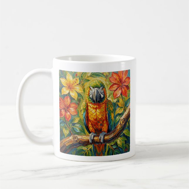 Mug Colorful Parrot and Tropical Flower Personalized (Gauche)
