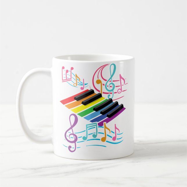 Mug Colorful Piano Keyboard  Music Notes  Musician Pia (Gauche)