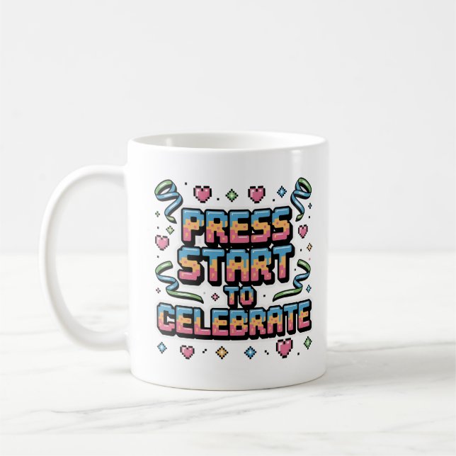 Mug Colorful Retro Pixel Appuyer sur Start Gamer Celeb (Gauche)