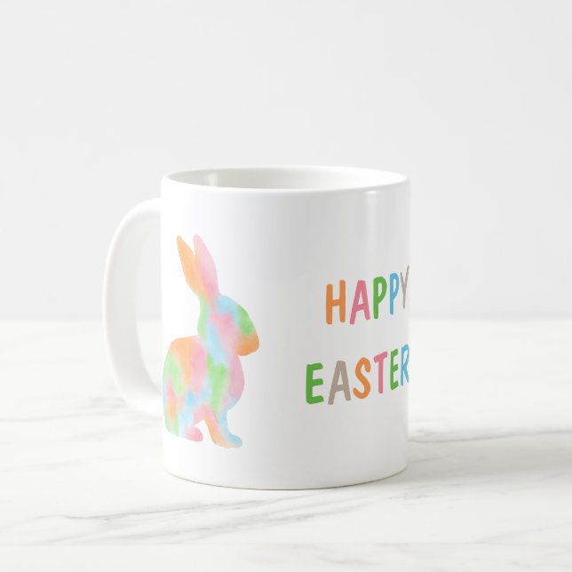 Mug Colorful Watercolor Bunny And Happy Easter Text (Devant gauche)
