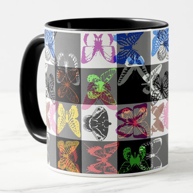 Mug Colourful Butterfly Plaid Tartan Check Design  (Créateur téléchargé)