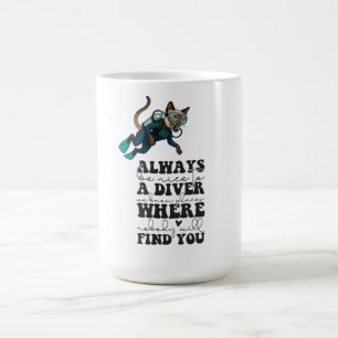 Mug Combinaison bleue de plongée Scuba Cat drôle dicto