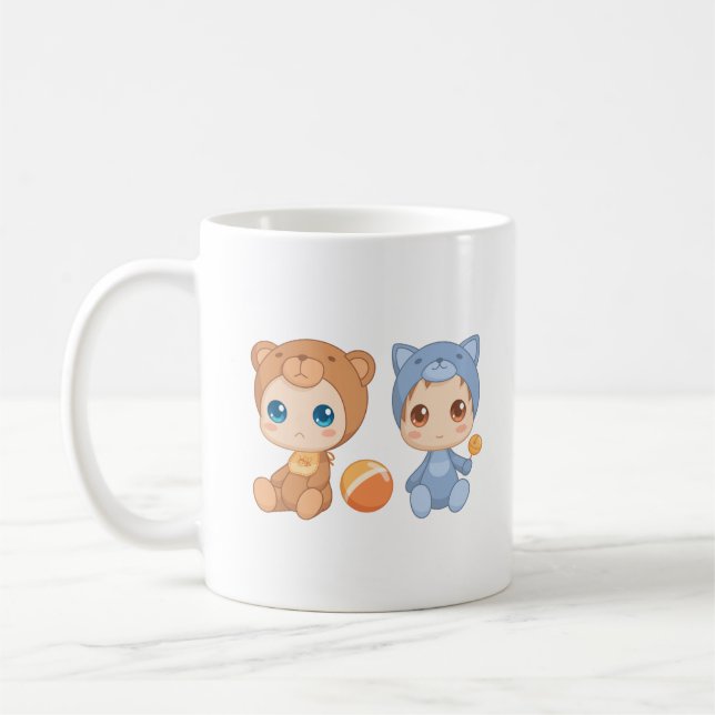 Mug Combinaison de jumeaux bébé ours chat (Gauche)