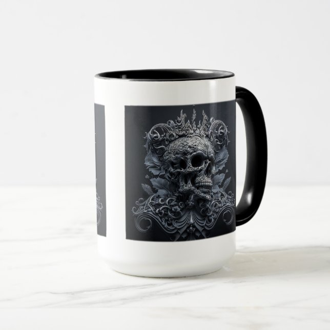 Mug combiné à crâne orné, 15 oz (Devant droit)
