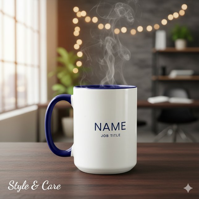 Mug Combo Bleu Marine avec Nom Personnalisé (Navy Blue Combo Mug Styled With Custom Name Print Art)