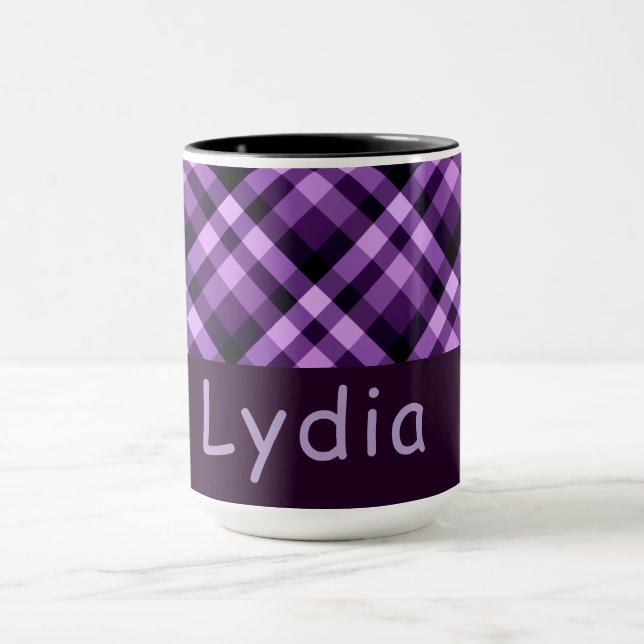 Mug Combo carreaux violet prune 15 oz avec monogra (Centre)