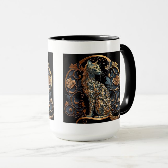 Mug Combo Chat Art Nouveau, 15 oz (Devant droit)