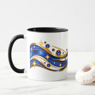Mug Combo Élégant Ondulé Bleu & Or avec Éclat
