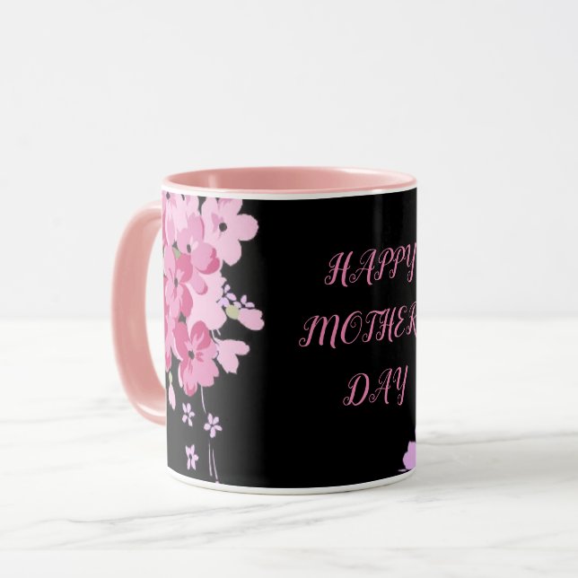 Mug combo "Fête des mères" en fleurs noires et ros (Devant gauche)