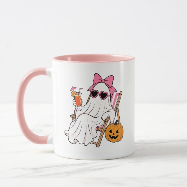 Mug Combo Halloween Plage Fantôme Coquette Rose Mi (Gauche)