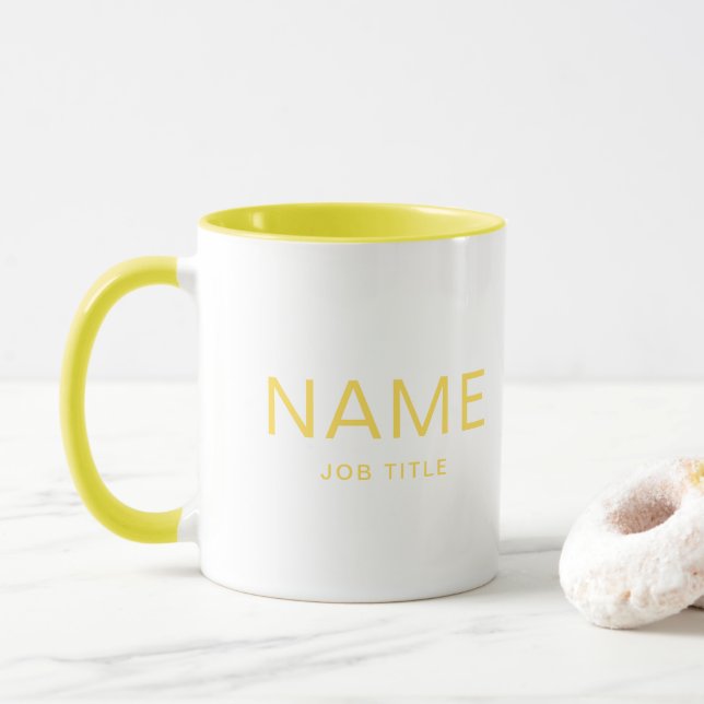 Mug combo Jaune Solide Personnalisé avec Votre Nom (Avec donut)