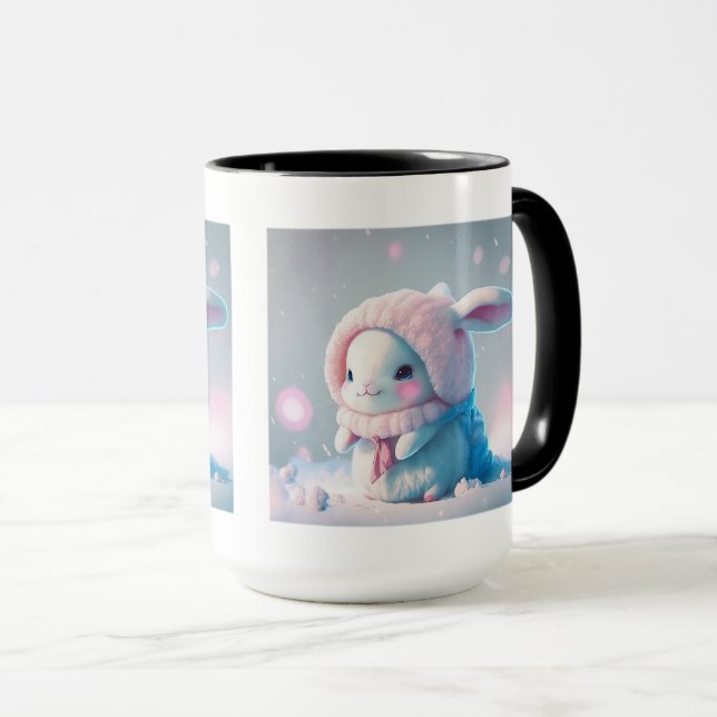 Mug combo lapin d'hiver, 15 oz (Devant droit)