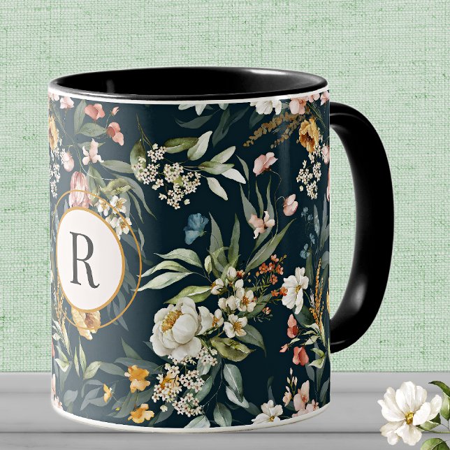 Mug Combo Monogramme initial, Vintage aquarelle floral (Créateur téléchargé)