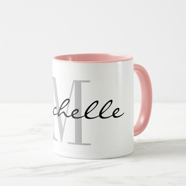 Mug combo monogramme personnalisé avec couleur ros (Devant droit)