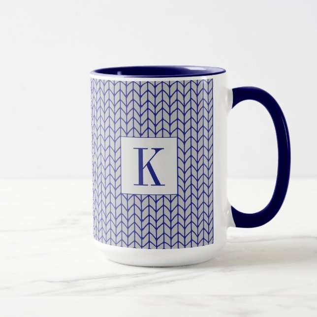 Mug Combo Navy en Tricot GRIS BLEU + Initiale (Droite)