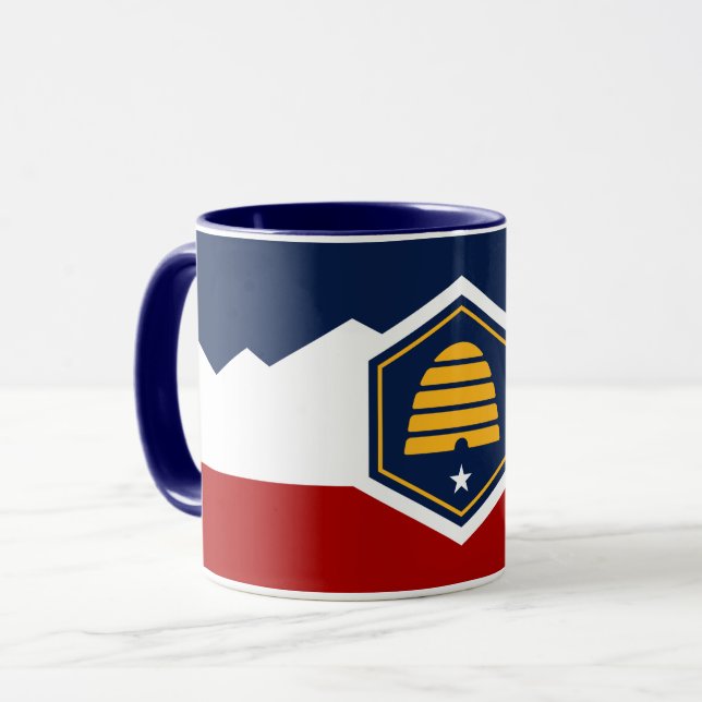 Mug Combo Noir avec drapeau de l'État de l'Utah, É (Devant gauche)
