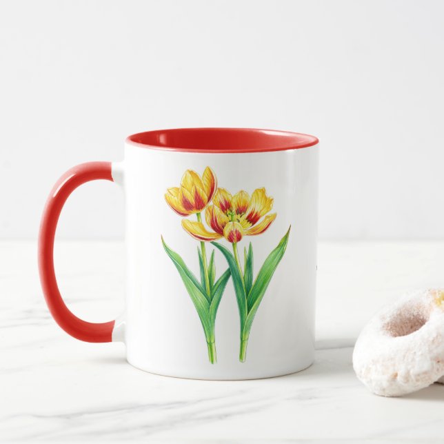 Mug Combo Tulipes Jaunes et Rouges (Avec donut)