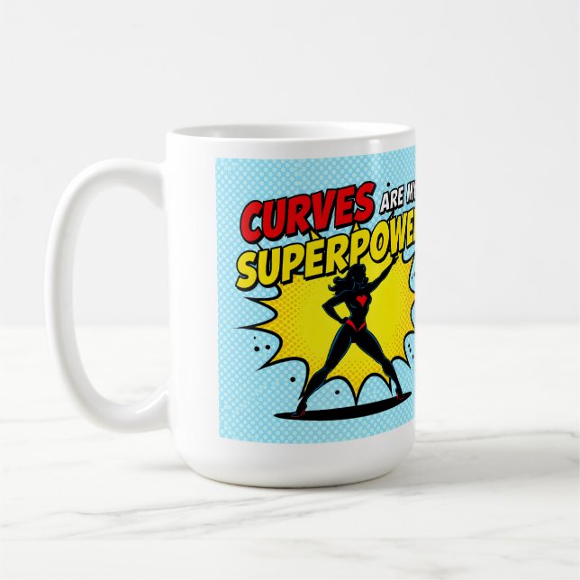 Mug Comic Book Style Superhero Woman with "CURVES ARE  (Gauche)