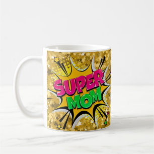 Mug Comic Pop Art violet vert jaune SUPER MOM Funny