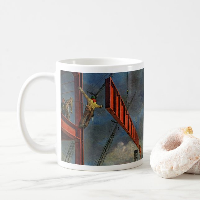 Mug Commerce vintage, travailleurs de la construction  (Avec donut)