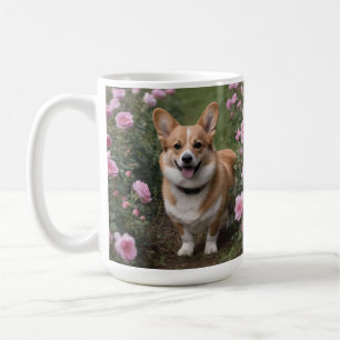 Mug "Compagnie de charme : Un Corgi dans un jardin ros