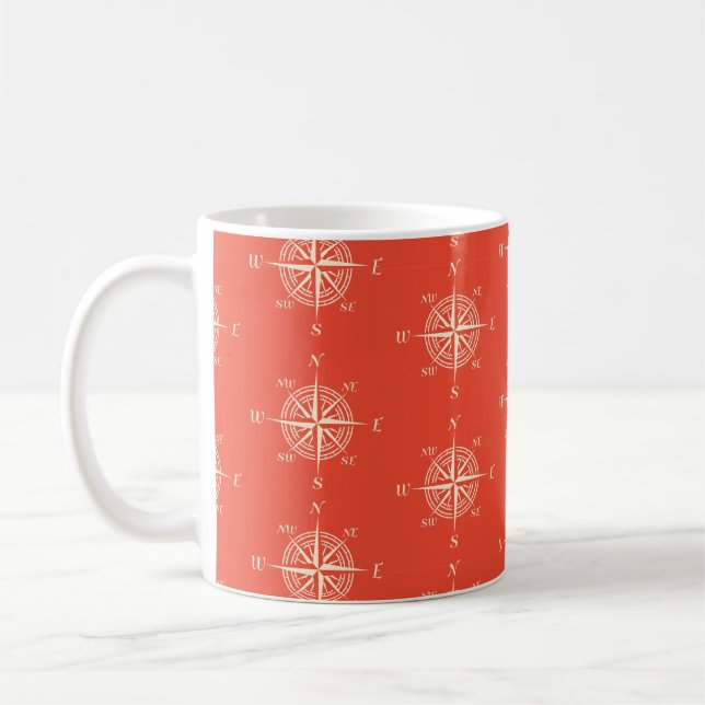 Mug Compas de navigation nautique corail (Gauche)